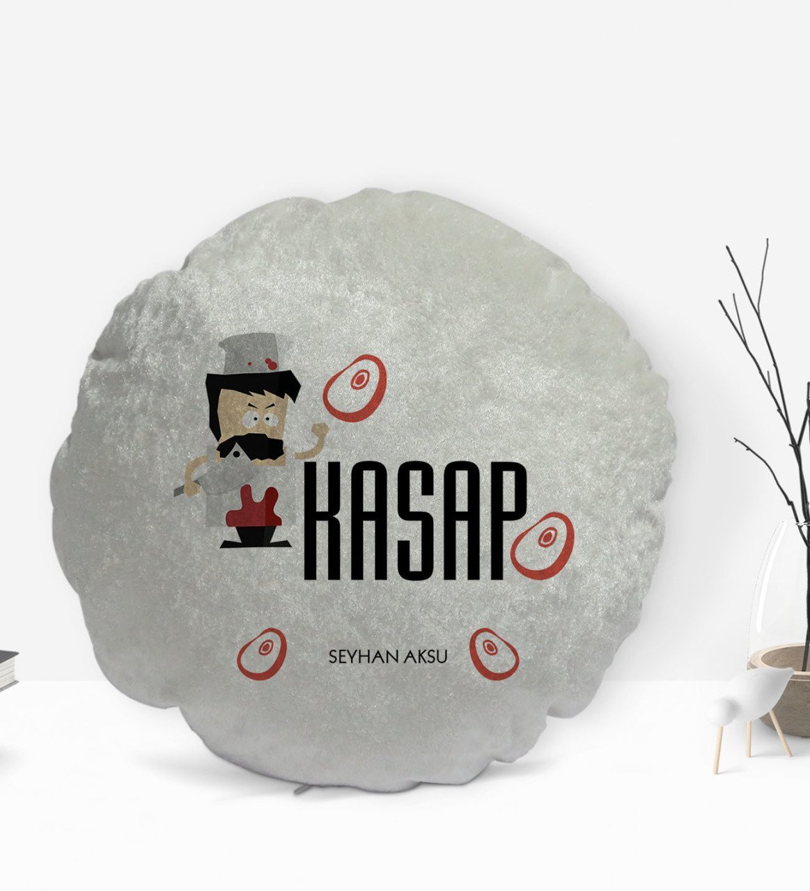 Kişiye Özel İsimli Kasap Tasarımlı Dekoratif Kırlent Yastık-1
