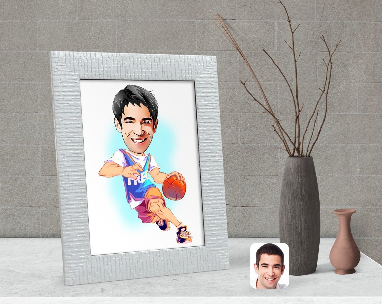 Kişiye Özel Erkek Basketbolcu Karikatürlü Dekoratif Çerçeve-2