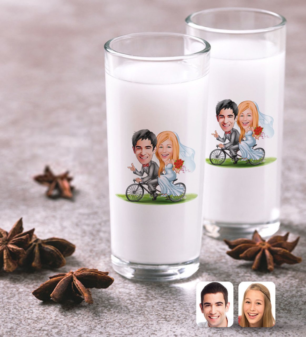 Kişiye Özel Evleniyoruz Karikatürlü İkili Rakı Bardağı Seti-3