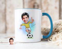 Bk Gift Kişiye Özel Futbolcu Karikatürlü Mavi Kupa Bardak-10, Sevgiliye Hediye, Arkadaşa Hediye