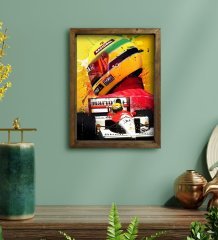 BK Gift F1 Ayrton Senna Tasarımlı Doğal Masif Ahşap Çerçeveli Tablo 45x65cm-2