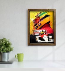 BK Gift F1 Ayrton Senna Tasarımlı Doğal Masif Ahşap Çerçeveli Tablo 45x65cm-2