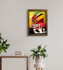 BK Gift F1 Ayrton Senna Tasarımlı Doğal Masif Ahşap Çerçeveli Tablo 45x65cm-2