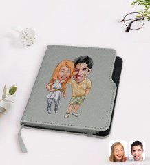 Kişiye Özel Sevgililer Karikatürlü Gri Termo Deri Defter-98