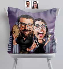 Kişiye Özel Sevgililer Karikatürlü Saten Yastık - 18