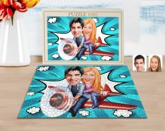 Kişiye Özel Sevgililer Karikatürlü 1000 Parça Profesyonel Puzzle-11