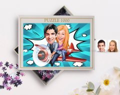 Kişiye Özel Sevgililer Karikatürlü 1000 Parça Profesyonel Puzzle-11