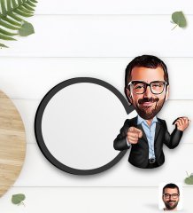 Kişiye Özel Amca Karikatürlü Ahşap Bardak Altlığı-1