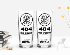Kişiye Özel Renkli Baskılı 404 Not Found Tasarımlı İkili Rakı Bardağı Seti-1