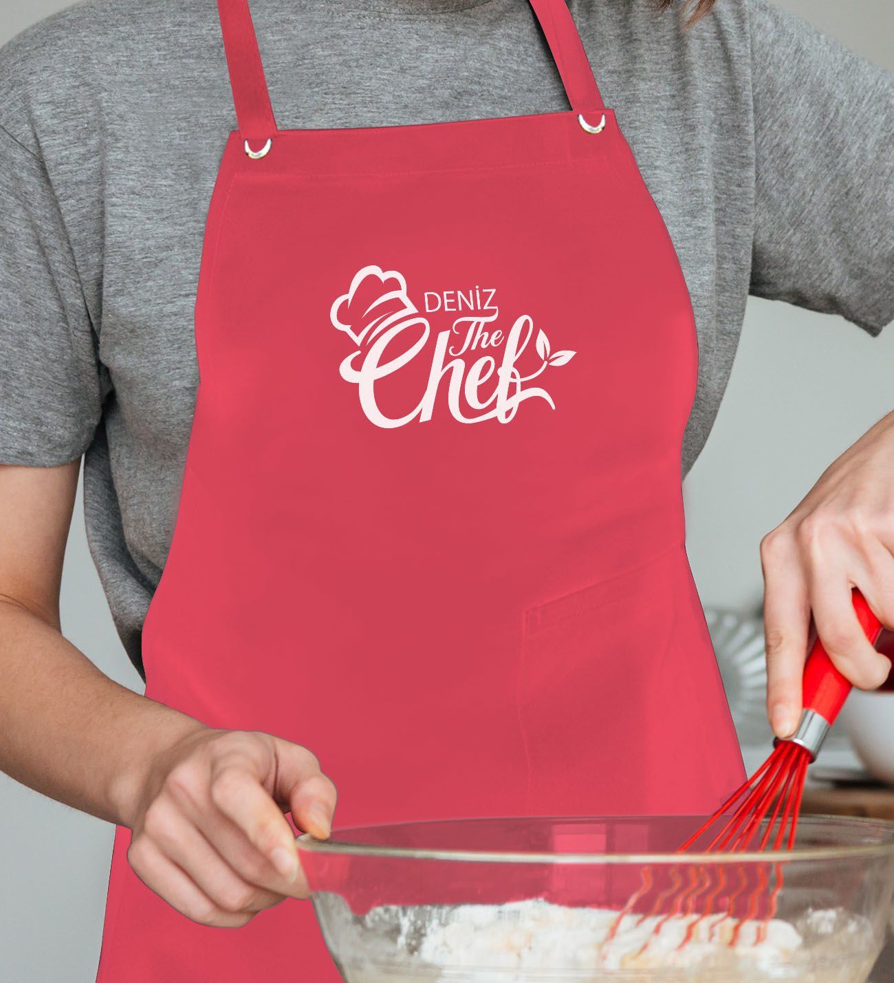 BK Gift Kişiye Özel İsimli Chef Tasarımlı Profesyonel Kırmızı Mutfak Önlüğü, Aşçı Önlüğü, Şef Önlüğü, Arkadaşa Hediye-11