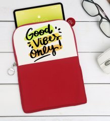 BK Gift Good Vibes Only Tasarımlı Taşınabilir Koruyucu Tablet Kılıfı & Organizer Çanta - Kırmızı-1