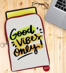 BK Gift Good Vibes Only Tasarımlı Taşınabilir Koruyucu Tablet Kılıfı & Organizer Çanta - Kırmızı-1