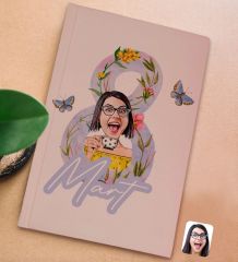 BK Gift 8 Mart Karikatürlü Sert Kapaklı Pudra Pembesi Lastikli Defter , Arkadaşa Hediye, Yeni İş Hediyesi, Doğum Günü Hediyesi-3