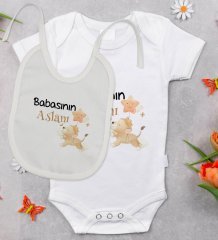 BK Kids Babasının Aslanı Tasarımlı Bebek Body Zıbın ve Mama Önlüğü Hediye Seti - Model 1