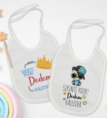 BK Kids Dedem Halleder Tasarımlı 2’li Beyaz Mama Önlüğü-1