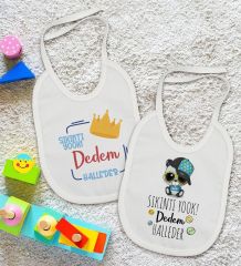 BK Kids Dedem Halleder Tasarımlı 2’li Beyaz Mama Önlüğü-1