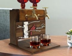 BK Gift Kişiye Özel Kabartma Kuş Tasarımlı İsimli Çift Musluklu Doğal Ahşap İçki Standı-1, İçki Standı, Doğum Günü Hediyesi, Ev Hediyesi