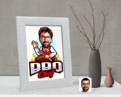 Kişiye Özel Erkek Barbekü Chef Karikatürlü Dekoratif Çerçeve-1