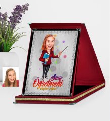 Kişiye Özel Bayan Öğretmen Karikatürlü Kırmızı Plaket - 3