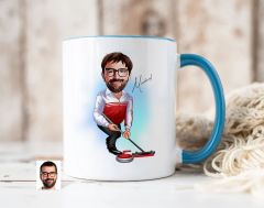 Bk Gift Kişiye Özel Curling Karikatürlü Mavi Kupa Bardak-1, Sevgiliye Hediye, Arkadaşa Hediye