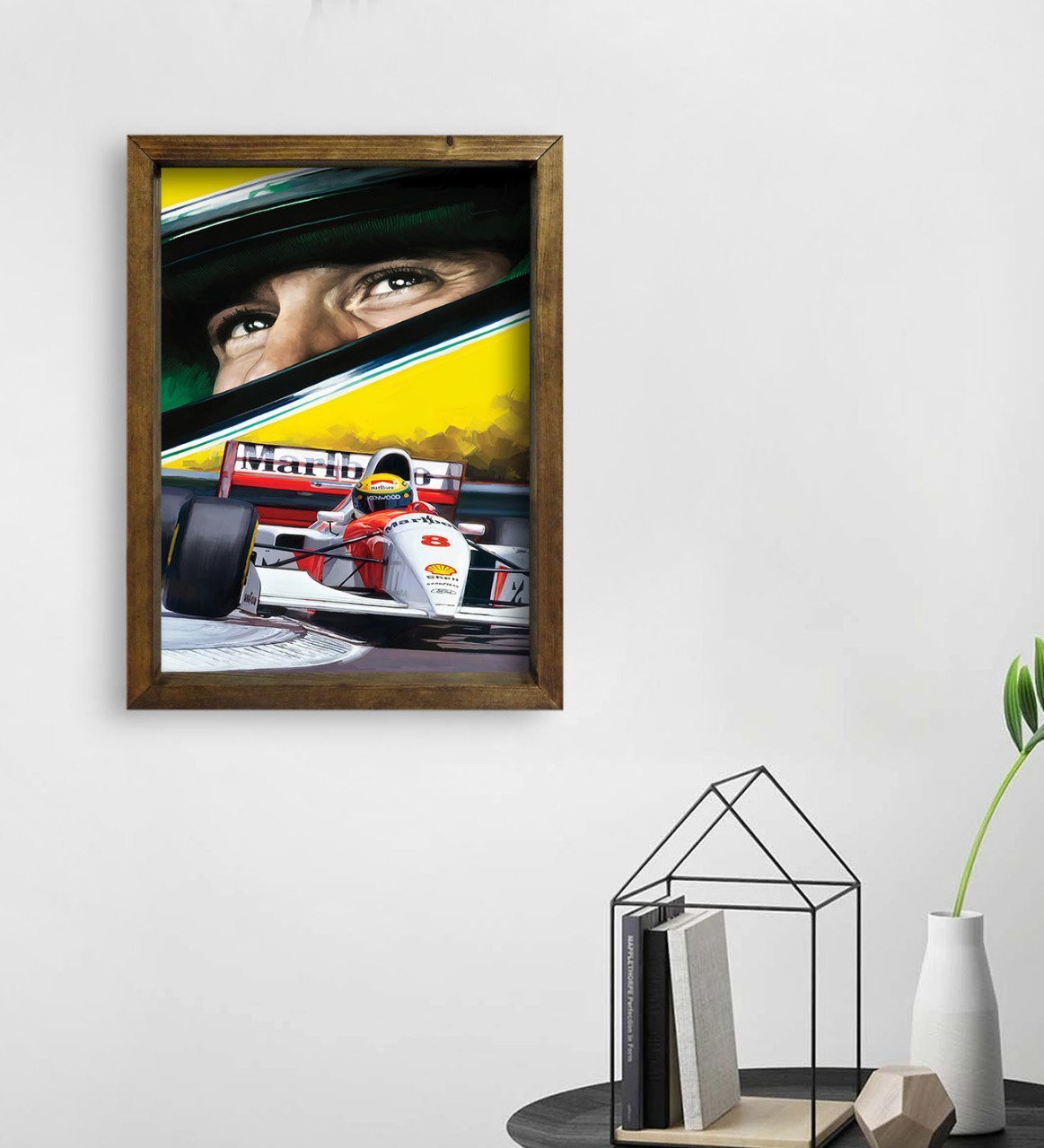 BK Gift F1 Ayrton Senna Tasarımlı Doğal Masif Ahşap Çerçeveli Tablo 45x65cm-1