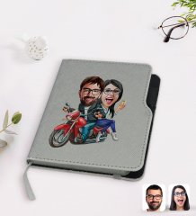 Kişiye Özel Sevgililer Karikatürlü Gri Termo Deri Defter-97