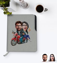 Kişiye Özel Sevgililer Karikatürlü Gri Termo Deri Defter-97