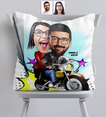 Kişiye Özel Sevgililer Karikatürlü Saten Yastık - 17