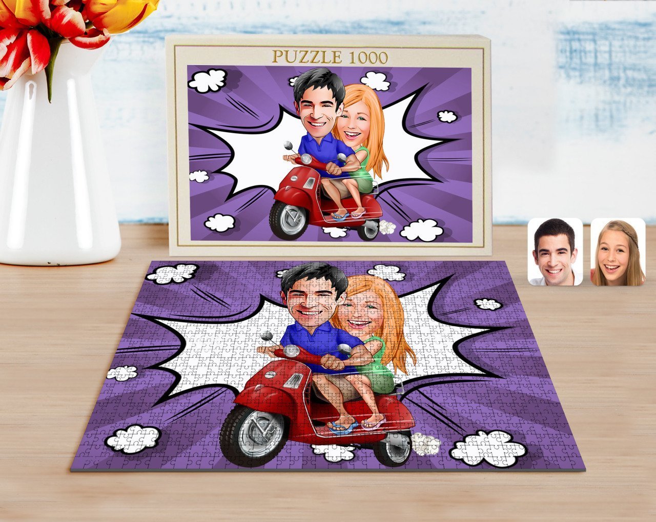 Kişiye Özel Sevgililer Karikatürlü 1000 Parça Profesyonel Puzzle-10