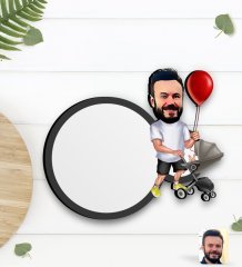 Kişiye Özel Aile Babası Karikatürlü Ahşap Bardak Altlığı-2