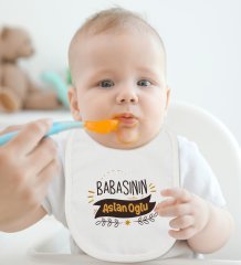 BK Kids Babasının Aslan Oğlu Tasarımlı Bebek Body Zıbın ve Mama Önlüğü Hediye Seti - Model 1