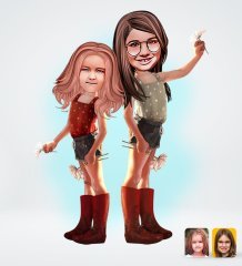 Kişiye Özel Kız Kardeşler Karikatürlü Sosyal Medya Dijital Profil Fotoğrafı - Model 5