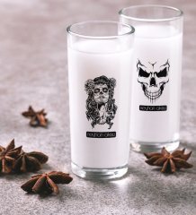 Kişiye Özel Renkli Baskılı Kurukafa İkili Rakı Bardağı Seti-2