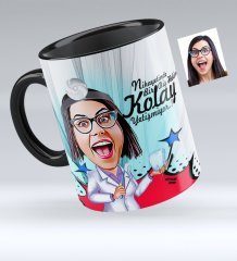 Kişiye Özel Bayan Diş Hekimi Karikatürlü Siyah Kupa Bardak - 2