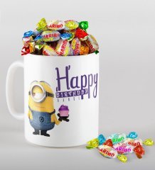 Kişiye Özel Happy Birthday Tasarımlı Kupa ve Haribo Fruitbons Şeker Hediye Seti-4