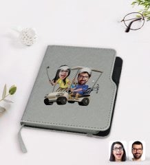 Kişiye Özel Sevgililer Karikatürlü Gri Termo Deri Defter-96