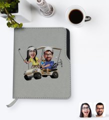 Kişiye Özel Sevgililer Karikatürlü Gri Termo Deri Defter-96