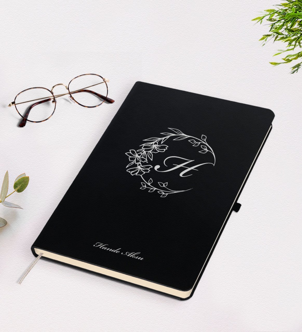 Kişiye Özel Baş Harf İsim Tasarımlı Siyah Defter-4