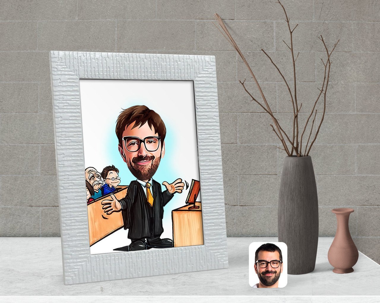 Kişiye Özel Erkek Avukat Karikatürlü Dekoratif Çerçeve-3