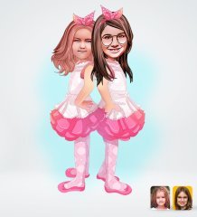 Kişiye Özel Kız Kardeşler Karikatürlü Sosyal Medya Dijital Profil Fotoğrafı - Model 3