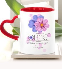 Kişiye Özel Anne Anlamı Kırmızı Kalpli Kupa Bardak - 10