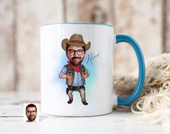 Bk Gift Kişiye Özel Kovboy Karikatürlü Mavi Kupa Bardak-1, Sevgiliye Hediye, Arkadaşa Hediye