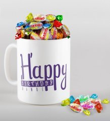 Kişiye Özel Happy Birthday Tasarımlı Kupa ve Haribo Fruitbons Şeker Hediye Seti-3