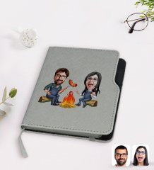 Kişiye Özel Sevgililer Karikatürlü Gri Termo Deri Defter-95