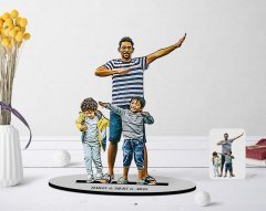Kişiye Özel Tam Boy Baba ve Oğullar Karikatürlü Ahşap Biblo Model-1