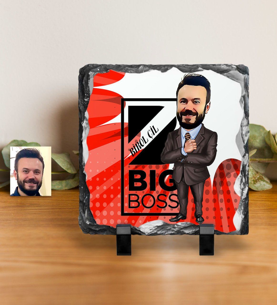 Kişiye Özel Bay Big Boss Karikatürlü Dekoratif Doğal Taş - 2