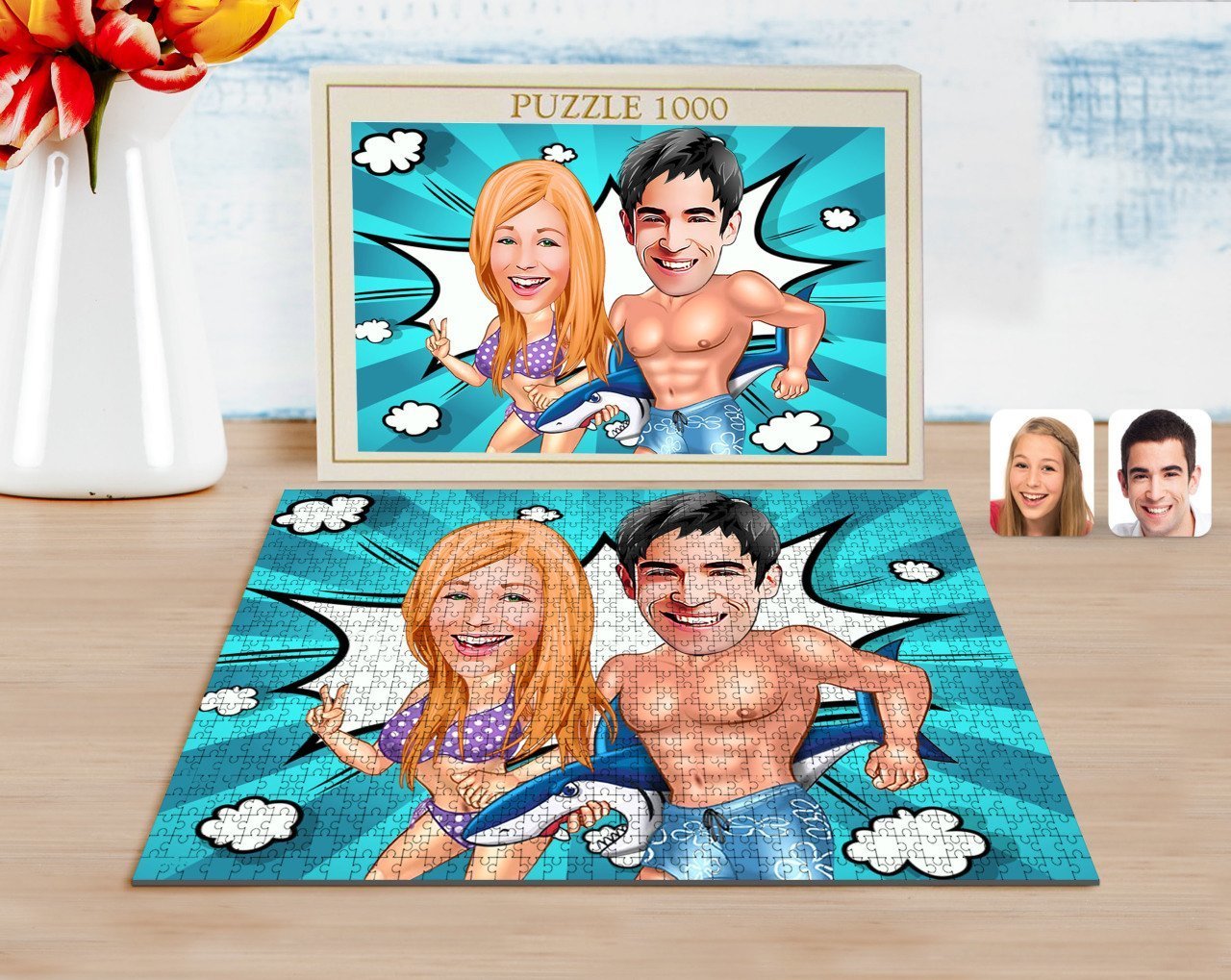 Kişiye Özel Sevgililer Karikatürlü 1000 Parça Profesyonel Puzzle-8