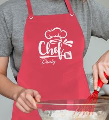 BK Gift Kişiye Özel İsimli Chef Tasarımlı Profesyonel Kırmızı Mutfak Önlüğü, Aşçı Önlüğü, Şef Önlüğü, Arkadaşa Hediye-5