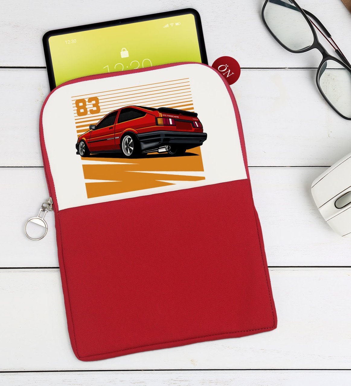 BK Gift Drift Car Tasarımlı Taşınabilir Koruyucu Tablet Kılıfı & Organizer Çanta - Kırmızı-1
