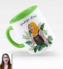 Kişiye Özel Türbanlı Karikatürlü Yeşil Kupa Bardak 39y743